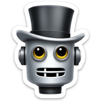 a robot with a top hat sticker