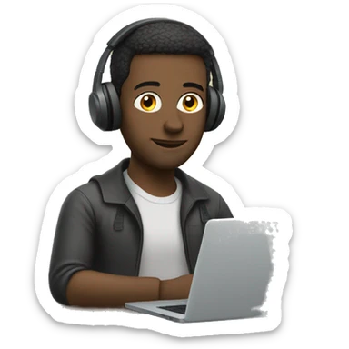 A MAN WITH HEADPHONES SITTING IN FRONT OF A LAPTOP sticker