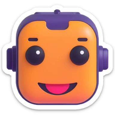 8-bit smiling chatbot head — reminiscent of old RPG characters, with blinking eyes and simple animated mouth. sticker
