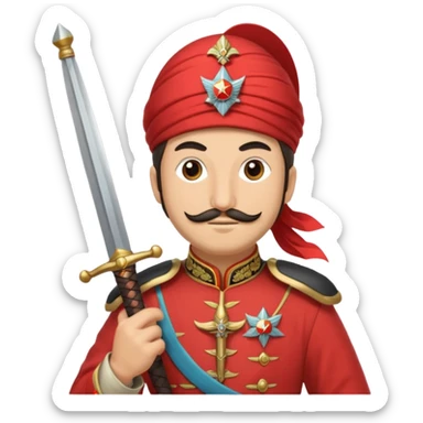Ottoman janissary in red army dress holding a sword sticker
