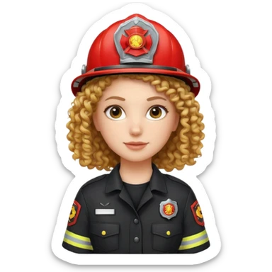 Firefighter white girl curly hair with Black uniform sticker