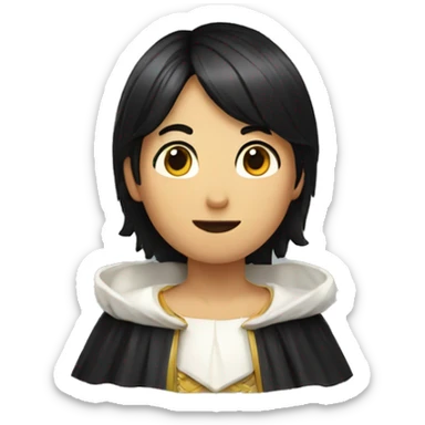 Black hair, a slanted cape, freshness, and a tongue sticking out  sticker