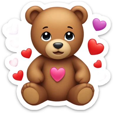 Teddy bear with hearts surrounding it sticker