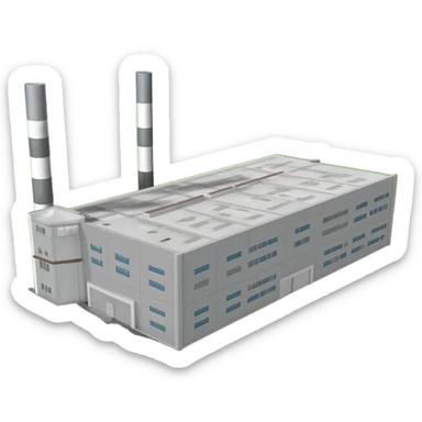 a military industrial building from an overhead view in a foreign country in the style of dark realism sticker