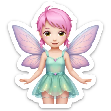 A tiny pastel fairy with pink hair with glowing wings and a sweet smile  sticker