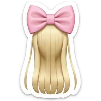 back view of long blonde hair with a pastel pink bow, straight hair, iOS Apple emoji style sticker