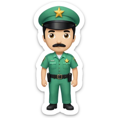 Chill guy in correctional officer green uniform. Full body. Black hair black mustache.  Light brown skin tone. Star badge. With duty belt and baton. sticker