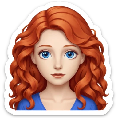 Chappell Roan (b.1998) with red long wavy hair, makeup, blue eyes sticker