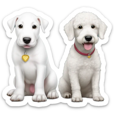 one white bull terrier puppy and one white standard poodle  sticker