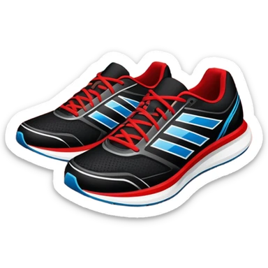 Running shoes placed on a professional track, ready for a sprint. The vibrant background features a stadium with cheering fans, a bright blue sky, and a digital timer displaying race time. Motion lines emphasize speed and energy. Transparent background highlights the athletic spirit. sticker