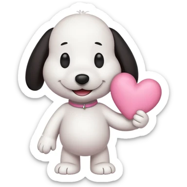 snoopy con un corazón rosita entre los brazos  sticker