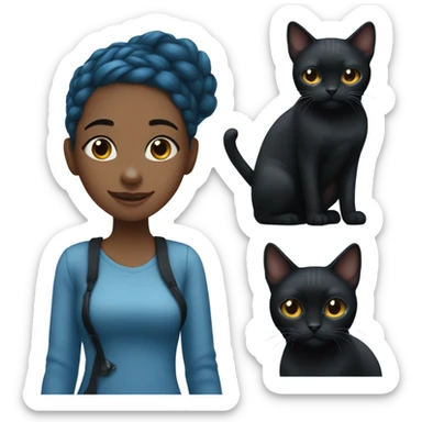 Blue haired black girl with black cat sticker