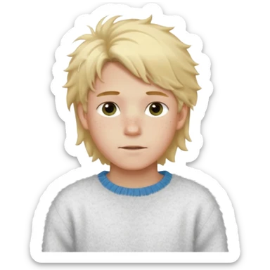 create-a-look-for-a-blond-boy-with-long-tousled-hair-light-eyes-a-white-sweat + fluffy white sweater + styled hair blonde with hair to the side cute + cute face with freckles  medium hair fluffy to the side no long hair cute hair blonded no messy sticker