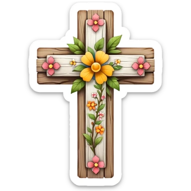 white cross with flora sticker