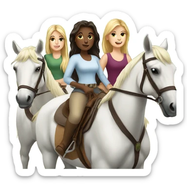 3 White girls riding horses sticker