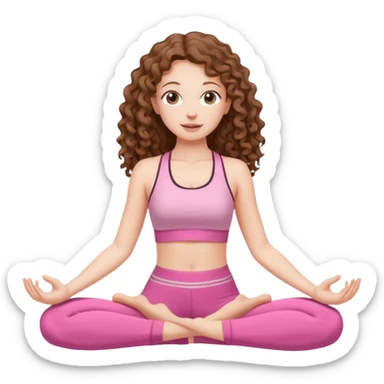 pale white girl with long brown curly hair yoga pink sticker