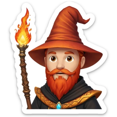 Fire Wizard – red beard, ember glow on staff tip sticker