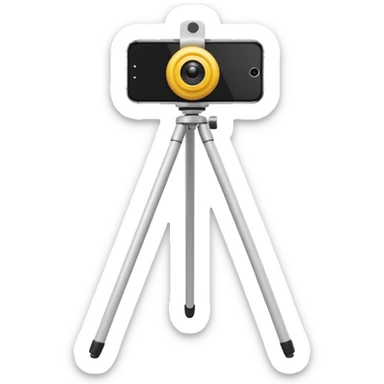 3D Apple-style emoji of a white tripod holding an iPhone 16 Pro,
rear view, visible camera lenses,
clean white background, smooth rounded design sticker