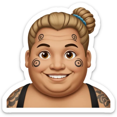 obese man with lots of face tattoo and hair bun sticker