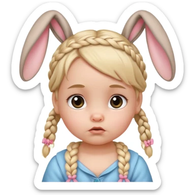 bunny ear accessory wearing baby braided hair sad  sticker