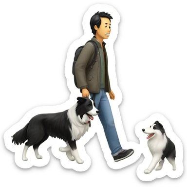 A Chinese man walking border collie
 sticker