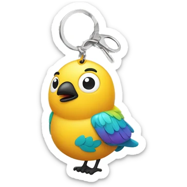 an expensive keychain with a happy bird imprint on it  sticker