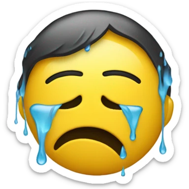 yellow emoji face crying with mascara running down face sticker