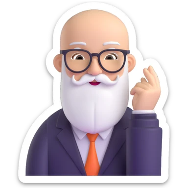 bald man with glasses, long white beard, winking, playful pose sticker