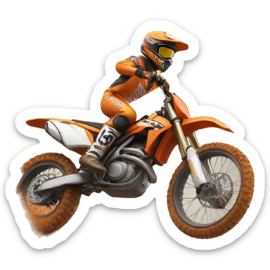 Motocross man on orange dirt bike  sticker