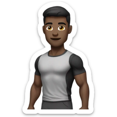 Surprised Pale skinned Fit Man With the biceps and dark brown hair in black shirt, gray sports shorts and white Sneakers sticker