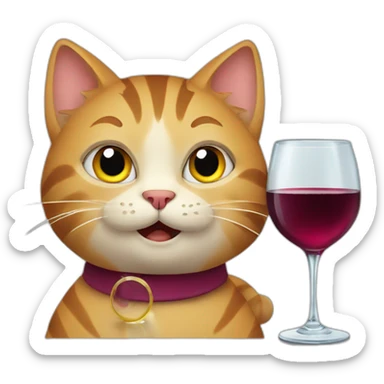 cat with a glas of wine sticker
