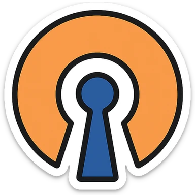 OpenVPN logo, flat icon style, orange and blue, minimal details, no text sticker