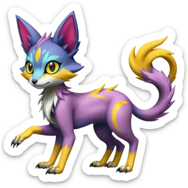 Colorful Meloetta-Lykoi-Sergal-Renamon-Wargreymon-Pokémon-Digimon-Fakémon-fusion-hybrid-creature sticker