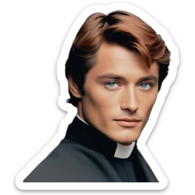Alain Delon young priest blue eyes short neat red hair sticker