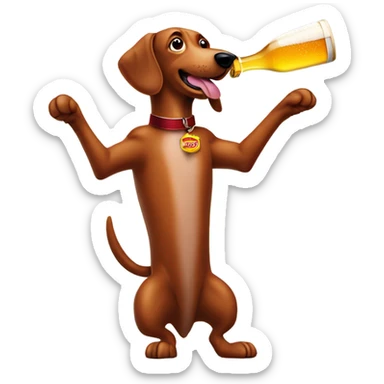 Sausage dog shotgunning beer sticker