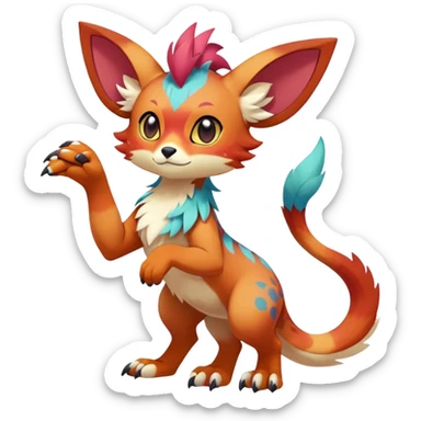 Male bright-colored multi-colored cute cool exotic anime-styled Falvie-Fionbri-fantasy-creature-fursona-Fakémon-Pokémon, full body, with markings sticker