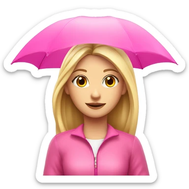 Blond girl holding pink umbrella above head in pink outfit sticker