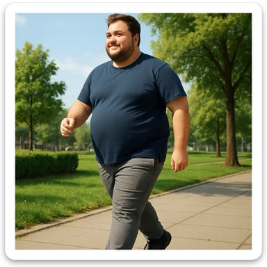 uomo grasso sedentario, che fa passi giornalieri per la sua salute fisica sticker