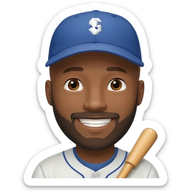 Man with bald head and beard and slightly dark skin wearing a baseball cap sticker