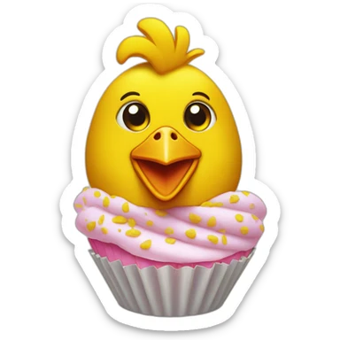 Chica is a yellow animatronic chicken with a bib and a cupcake sticker