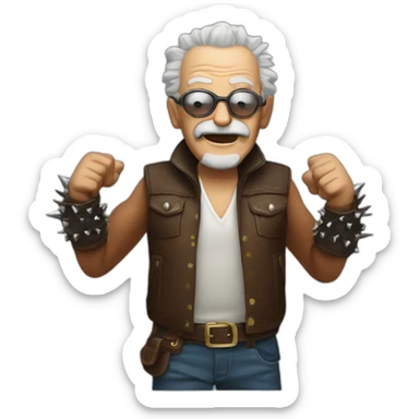 Old man with leather and spikes wrist band partying like crazy sticker