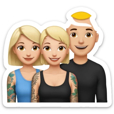 throuple blonde female brunette female with tatted bald male sticker