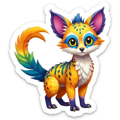 Feral Rare Fantasy vibrant tropical Vernid-Trico-species by LiLaiRa, random markings, tufted tail, tufted ears, full body sticker