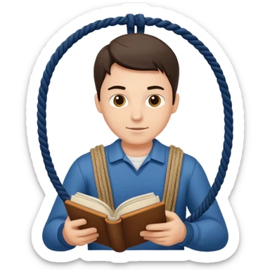 a man reading the book with ropes on the cover sticker