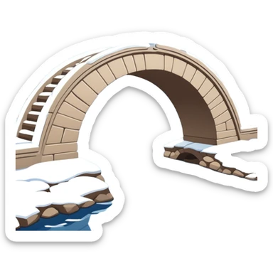 Remnant Snow on the Broken Bridge in Winter, West Lake Hangzhou, simplified emoji style with bold outlines, arch bridge with snow, water below sticker