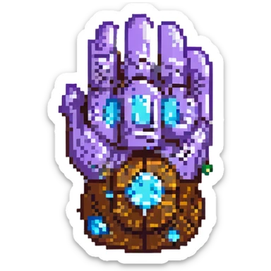 Thanos gauntlet in pixel art style, simplified form, gems clearly visible, transparent background sticker