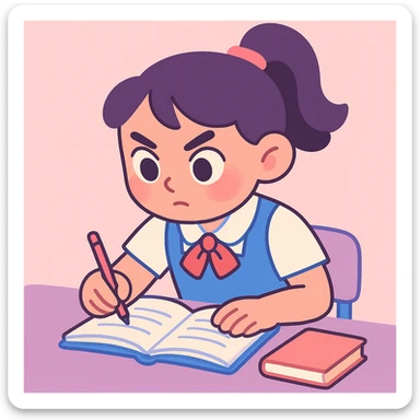 school girl in uniform studying, focused expression, soft pastel colors, gentle lighting sticker