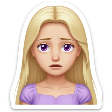 crying face blonde model, hazel eyes, sleek long hair, pastel purple dress sticker