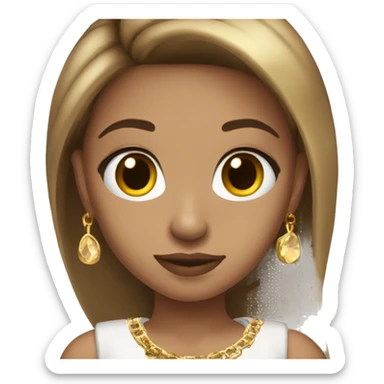 Straight long brown hair light skinned baddie girl with gold jewellery  sticker