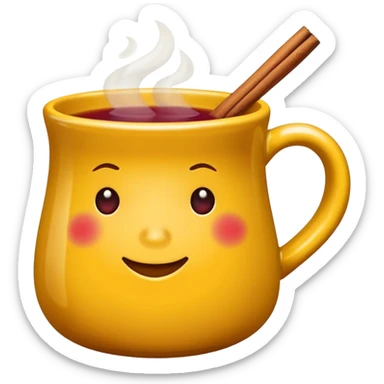 a yellow mug with steaming mulled wine sticker